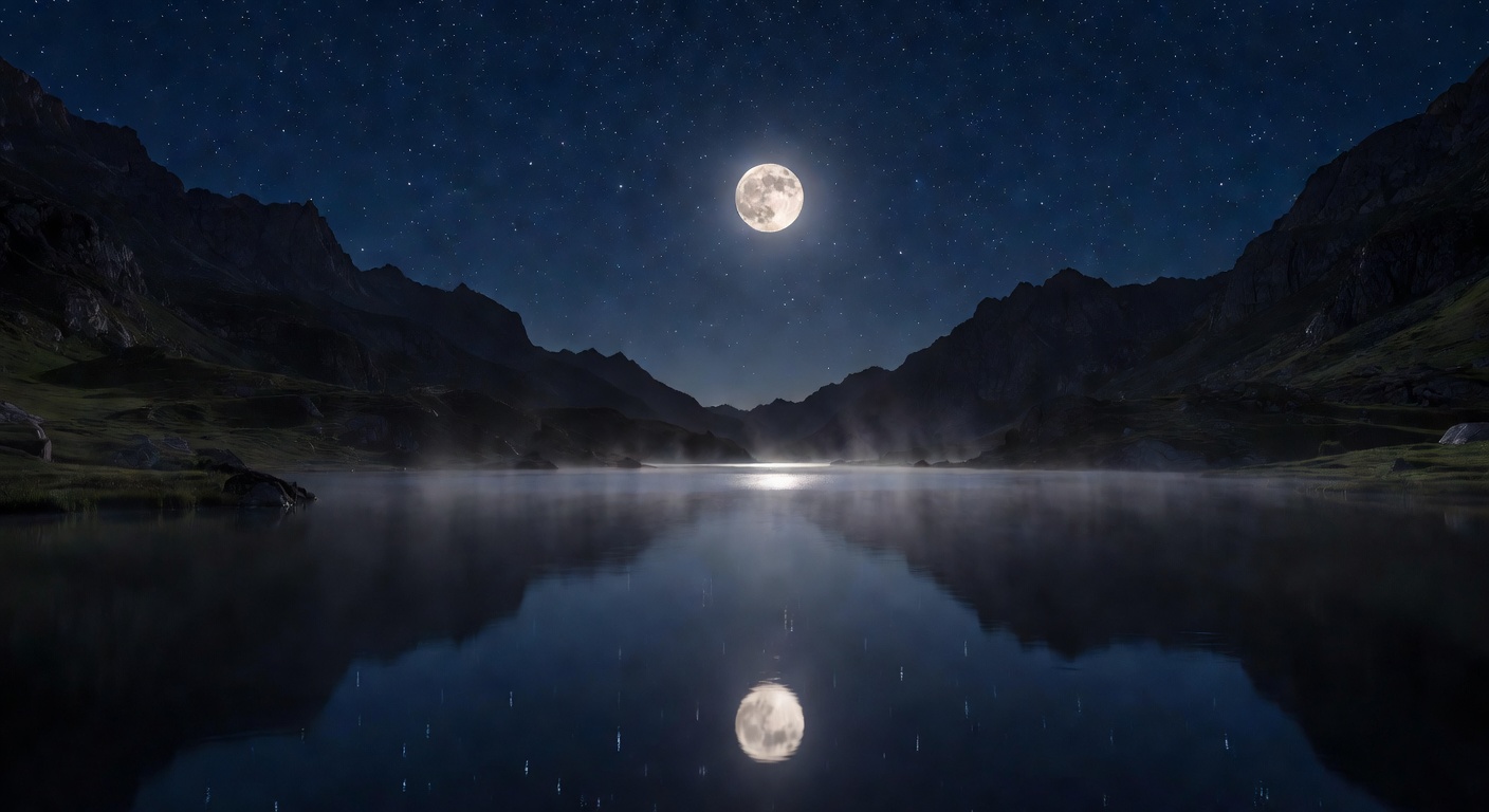 Serene moonlit lake