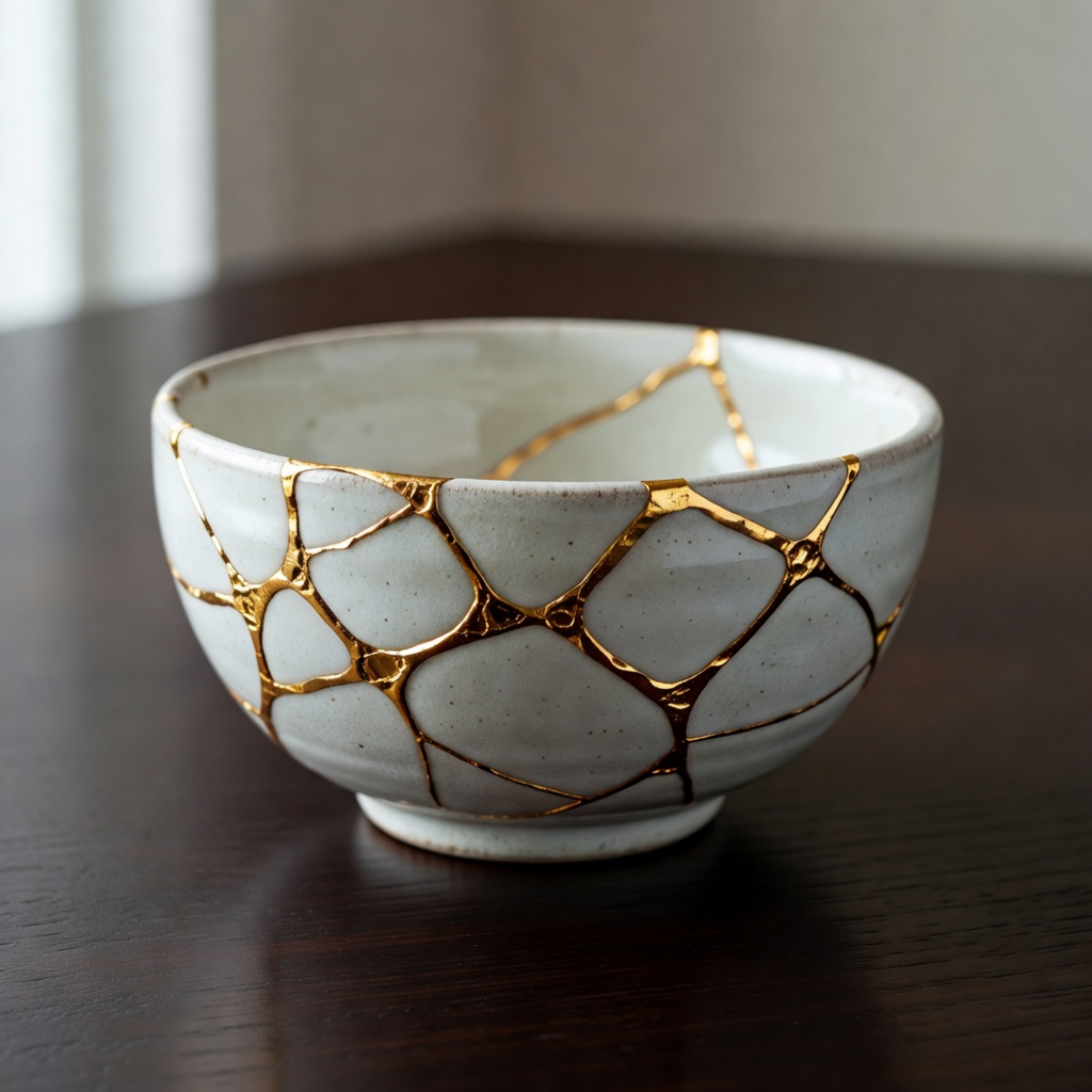 Kintsugi golden pottery